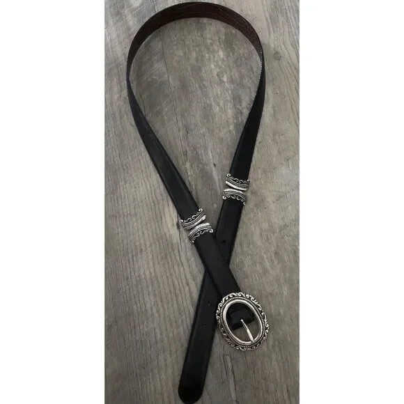 Vintage Brighton Brown & Black Reversible Leather Belt Size M 36" - Picture 4 of 7